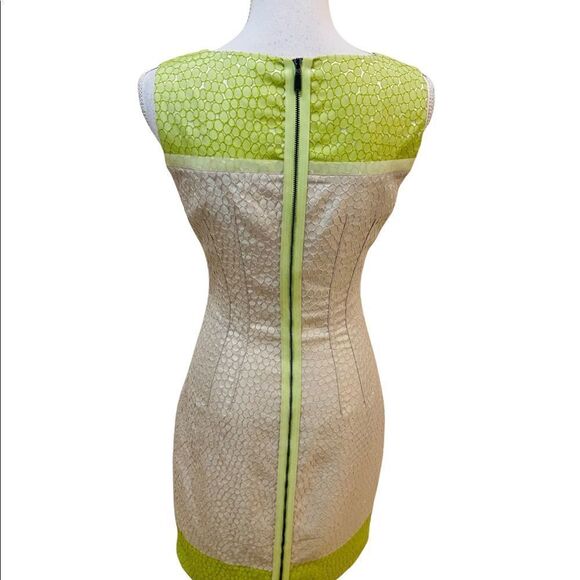 Eli Tahari sleeveless sheath fitted dress colorblock texture back exposed zipper - Picture 2 of 12